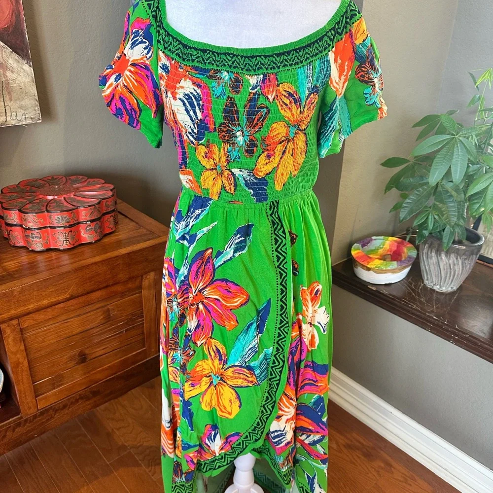 Jealous Tomato Green Floral High Low Dress - Picture 2 of 4